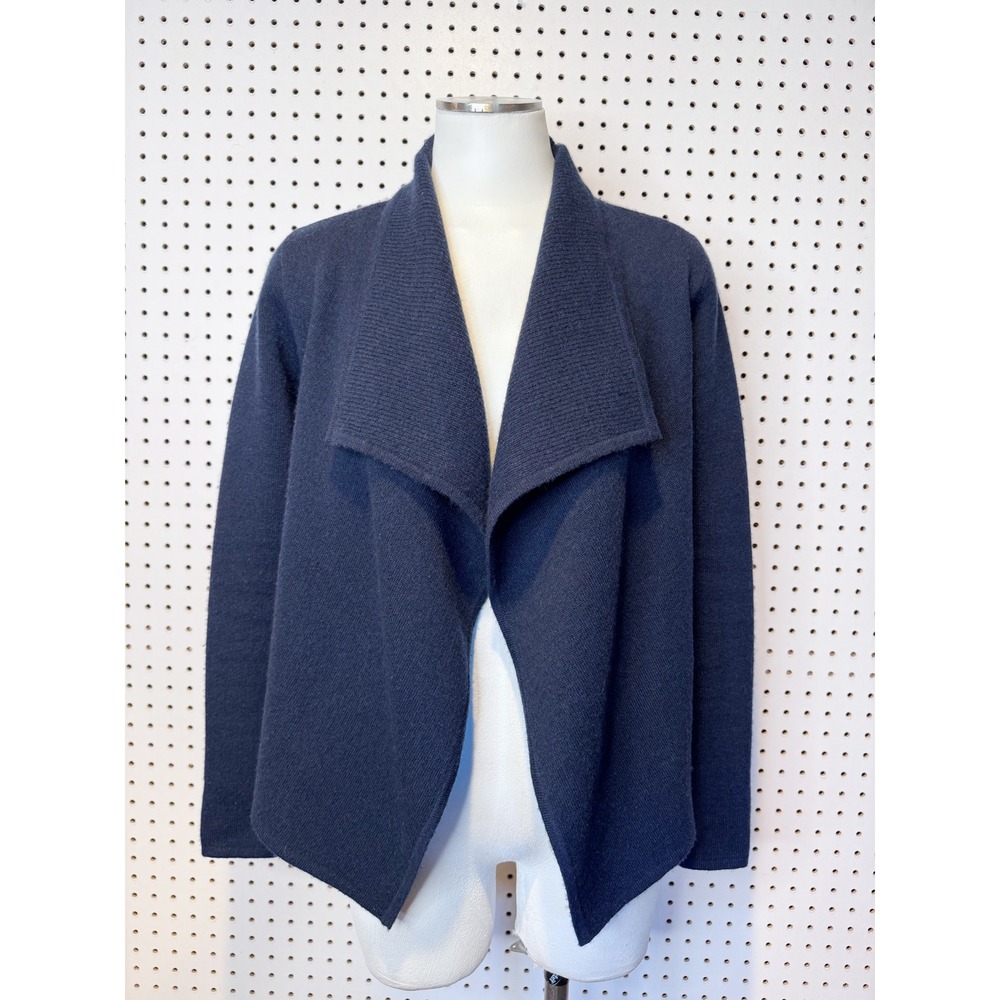 Margaret O'Leary | Navy Blue Cashmere Blend Open Front‎ Shawl Cardigan XS